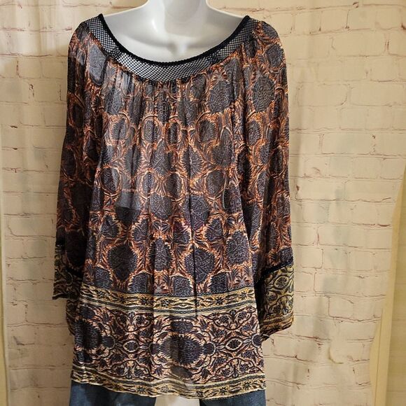 NWOT Plenty by Tracy Reese Anthropologie Chiffon Boho Print Peasant Top sz.S - Picture 6 of 8